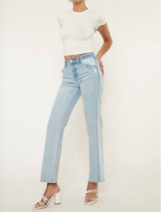 Kancan - Calça jeans reta com contraste de cintura alta