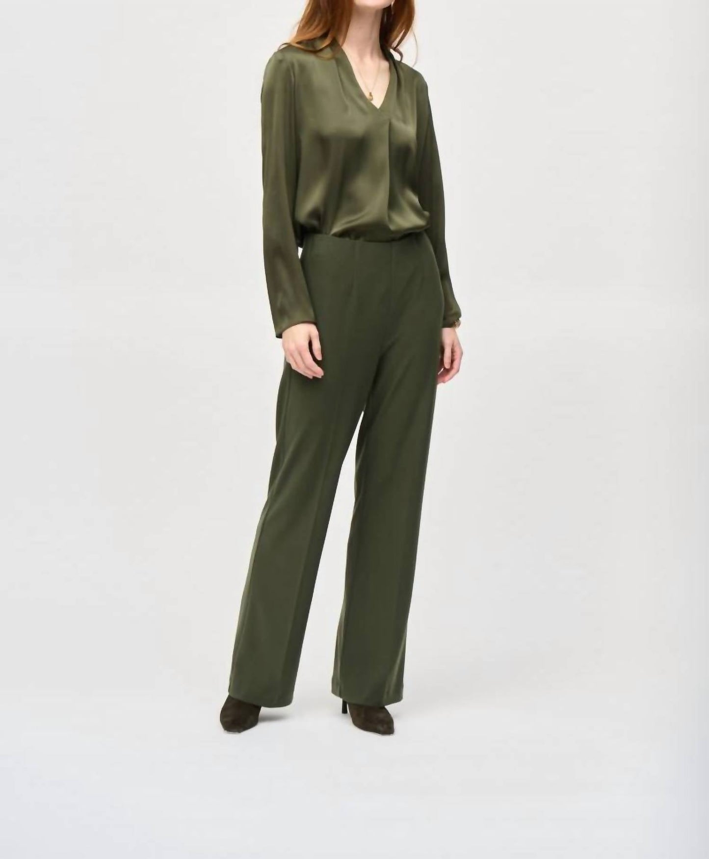 Joseph Ribkoff - Pleated V-neck Long Sleeve Satin Top
