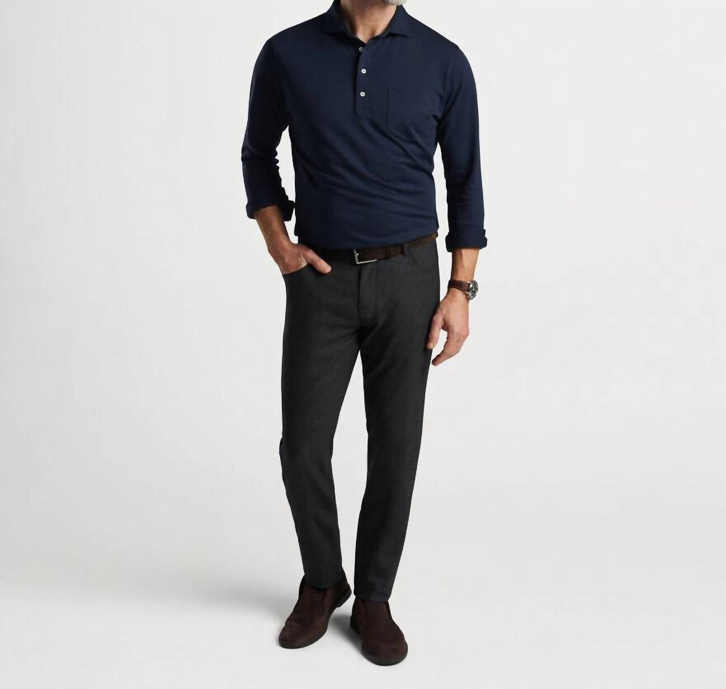 Peter Millar - Polo Amble de algodão e caxemira de manga comprida masculino