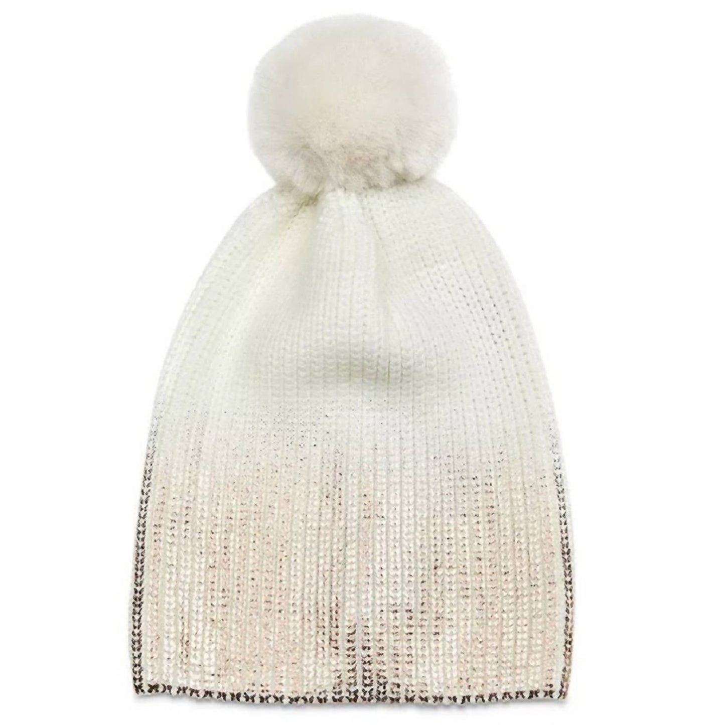 Jocelyn - Women Gold Metallic Pom Pom Knit Hat Beanie One Size
