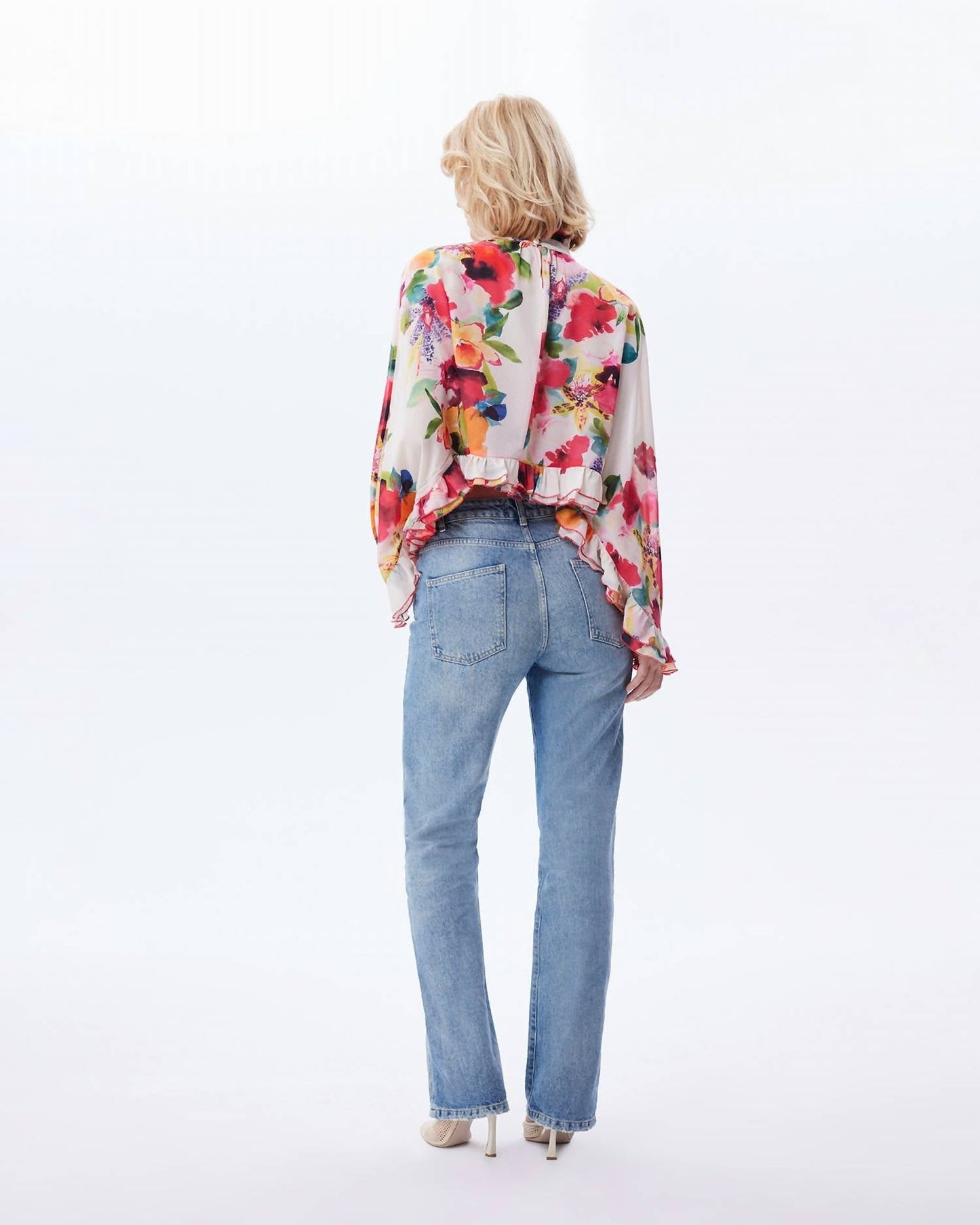 Theo The Label - Theia Orchid Print Ruffle Blouse