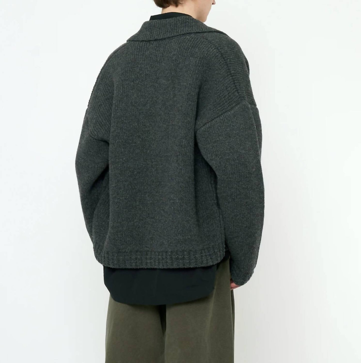 7115 By Szeki - Chunky Collared Recycled Wool Cardigan