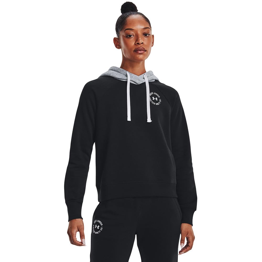 Under Armour Women's UA Rival Fleece Colorblock Hoodie - 1373031-001 - Black/Steel Medium Heather/White - XL