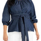 ELOQUII Women's Plus Size Dramatic Faux Wrap Top - 24, Dark Wash