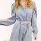 Karlie - Denim Belt Long Sleeve Romper