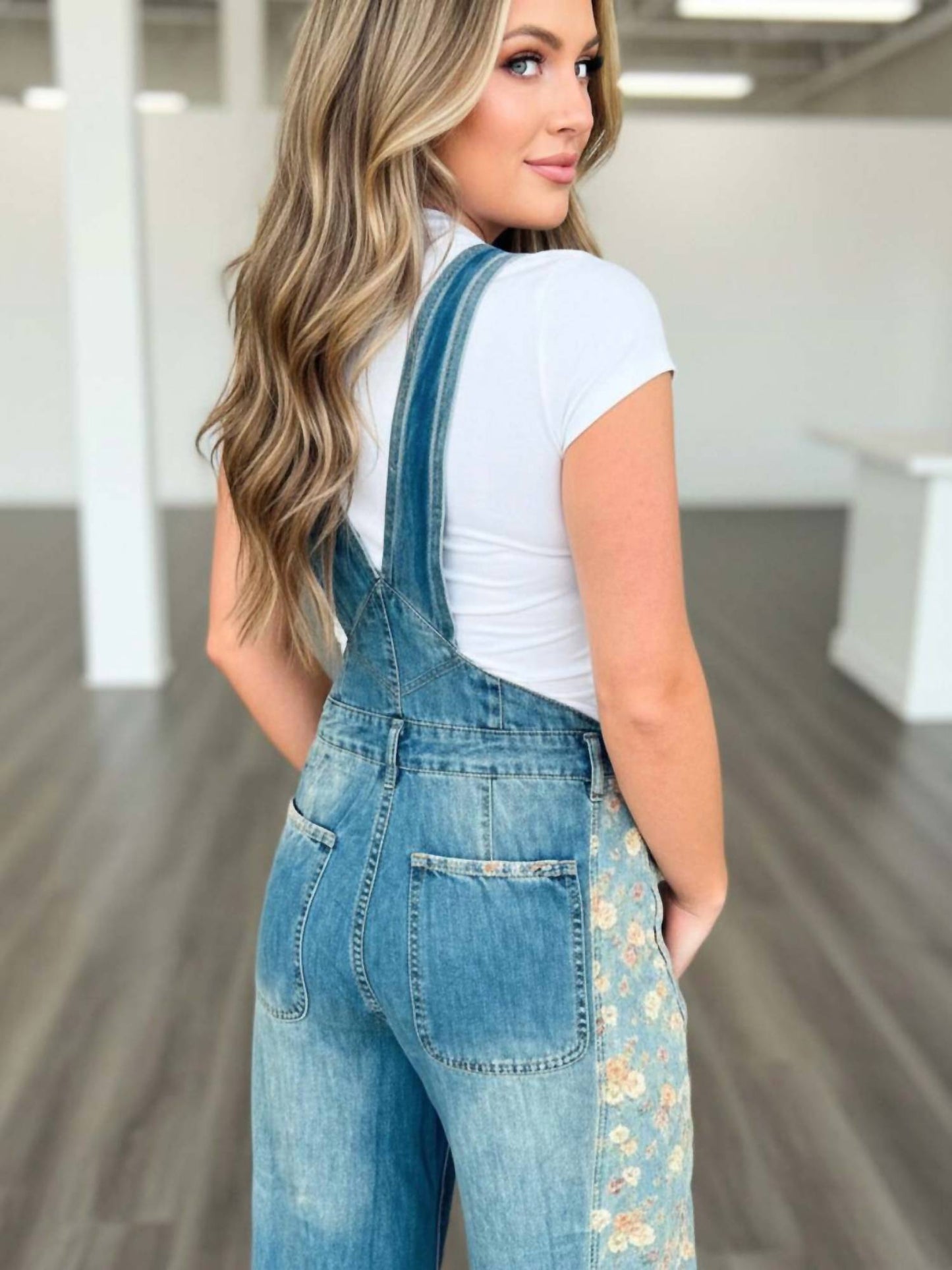 1 The Woman - PEACOCK BLOOM PATCHWORK DENIM OVERALLS