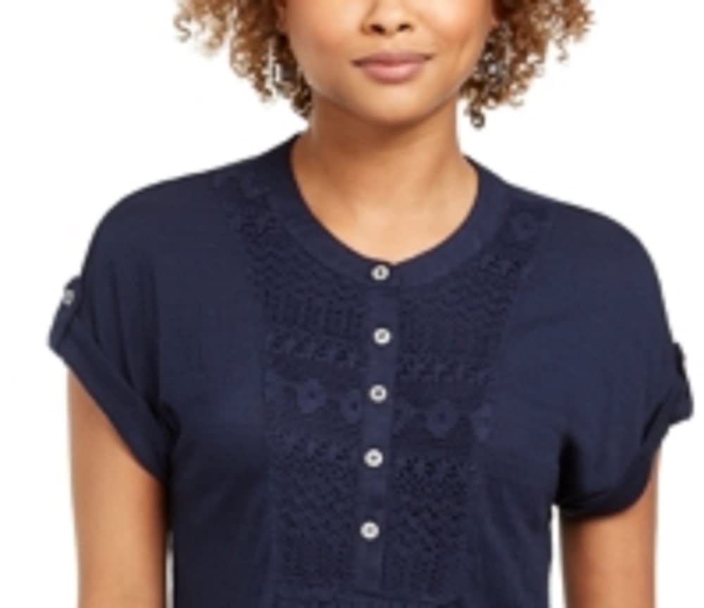 Top texturizado de crochê feminino Style &amp; Co, azul, tamanho X-S