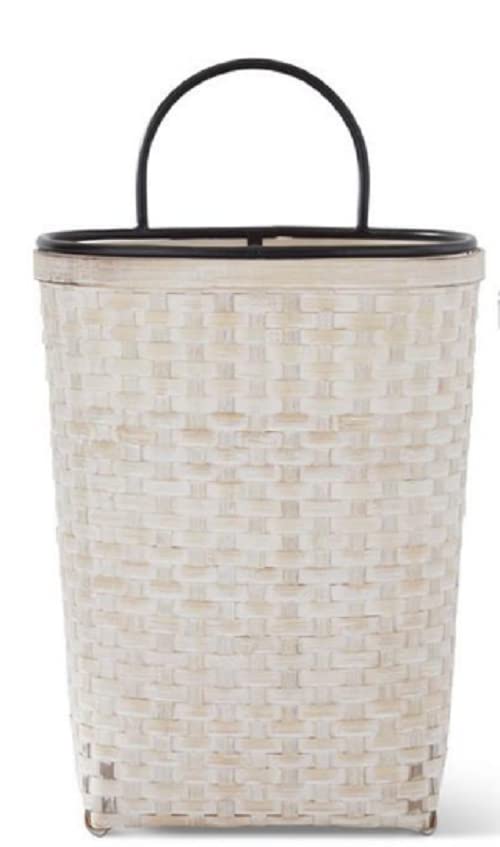KK Interiors Whitewashed Woven Wall Basket Bamboo Home Laundry Basket