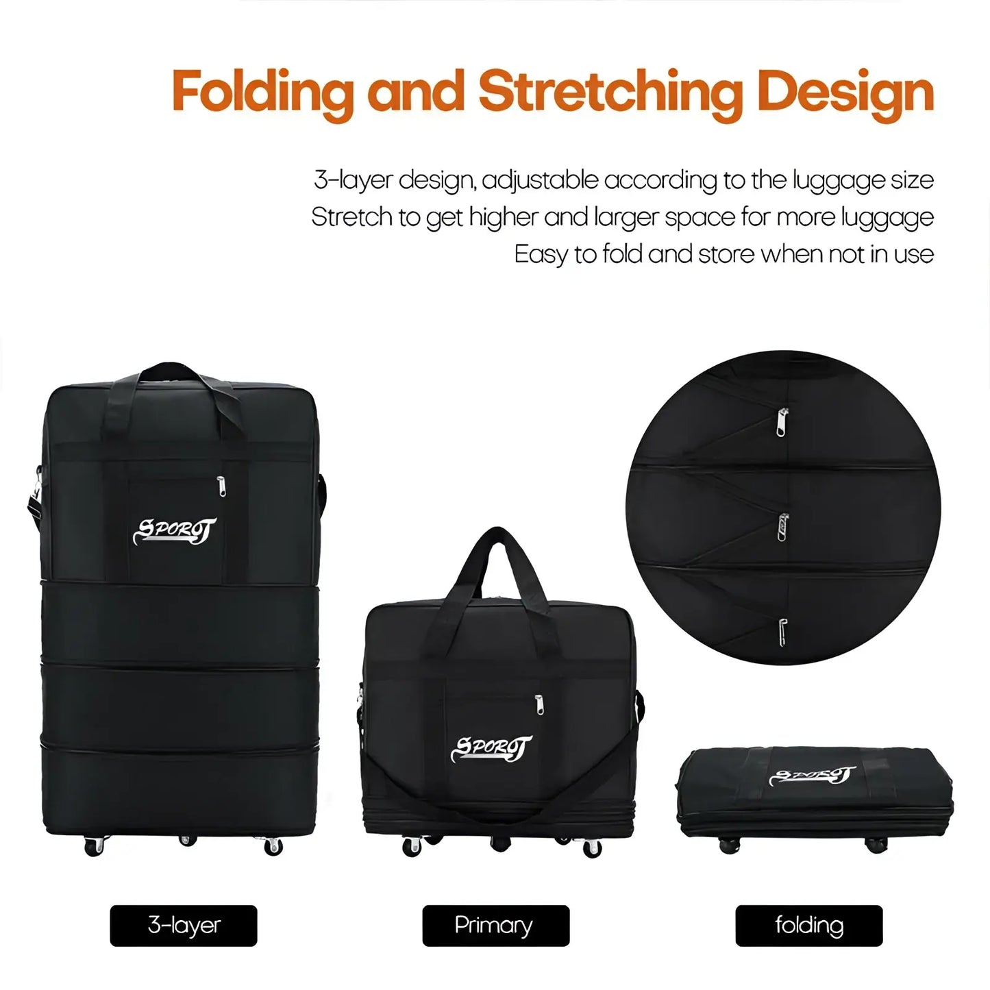 42 Inch Expandable Lightweight Rolling Travel Suitcase