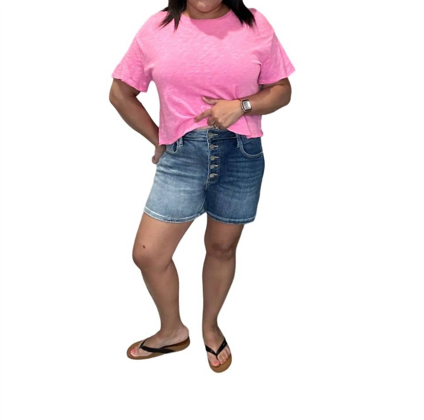 Risen - Shorts com braguilha alta e lavagem contrastante