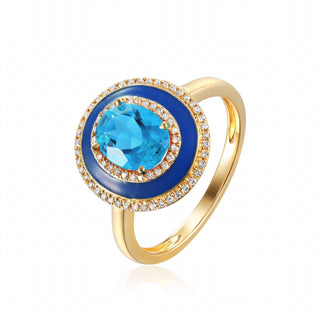 Diana M Jewels - Anel de diamante com topázio azul de 1,55 cts
