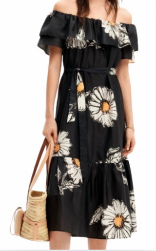 Desigual - Vestido midi ombro a ombro