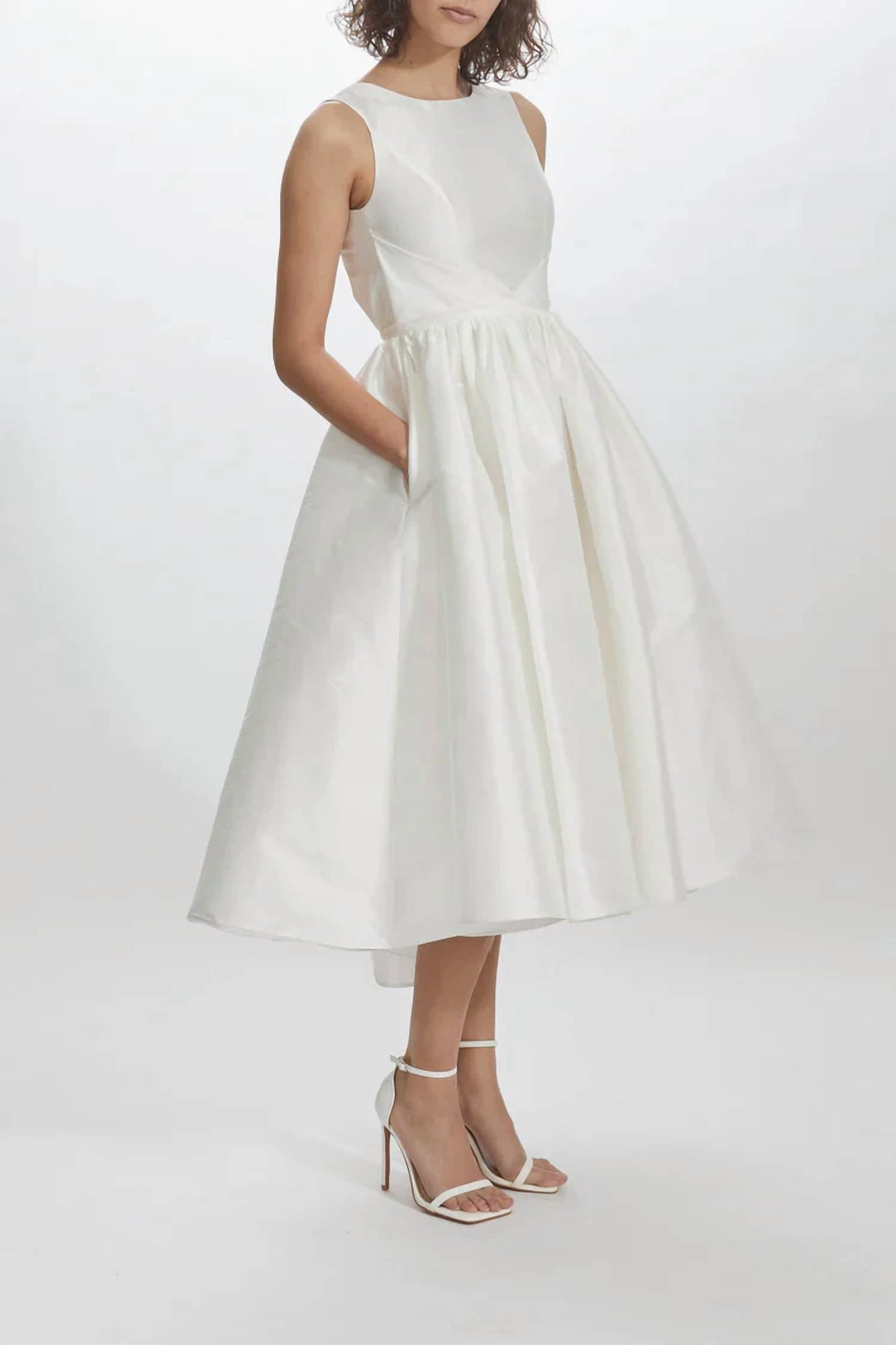 Amsale - Taffeta Boat Neck Open Back Wedding Dress