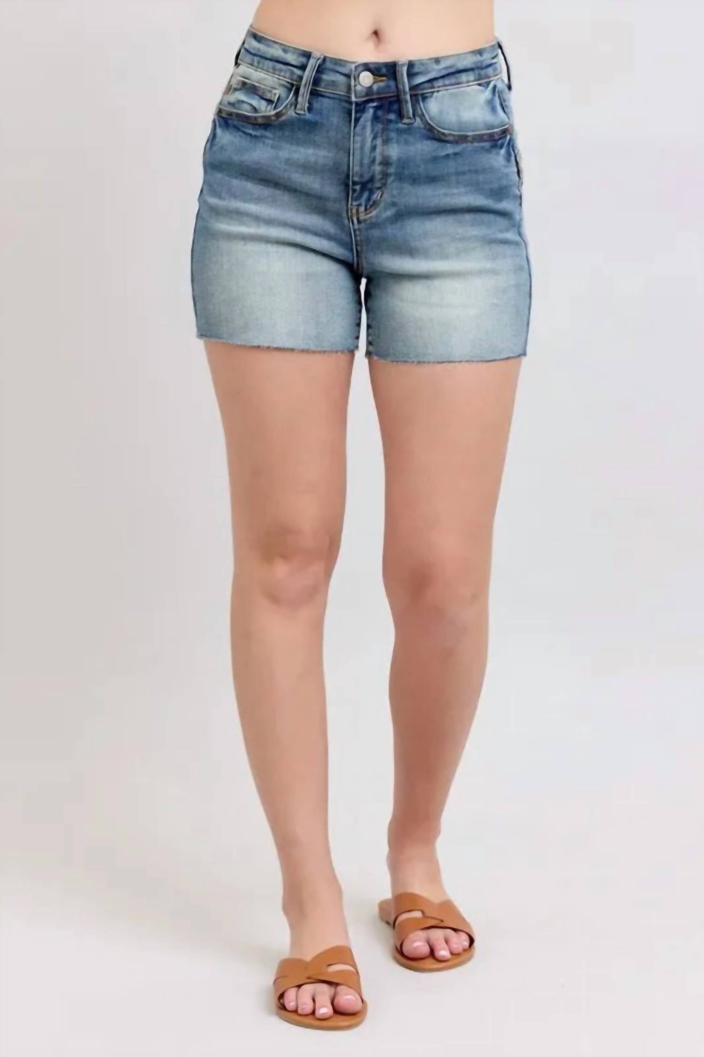 Trendsi - Judy Blue Full Size High Waist Star Seam Detail Denim Shorts Plus Size