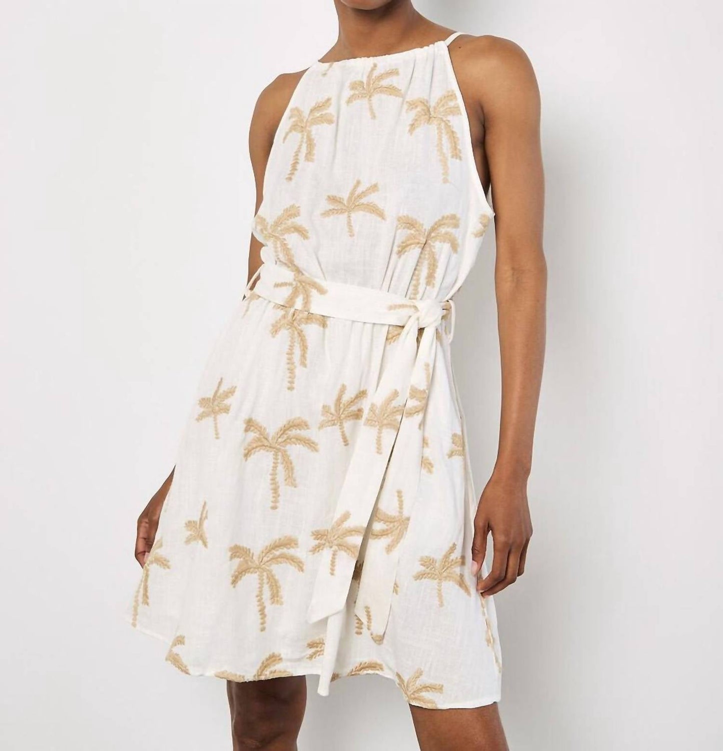 Apricot - Embroidered Palm Tree Dress