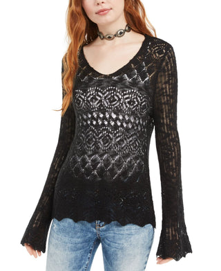 Suéter de manga larga Pointelle-Knit da American Rag Juniors, preto, tamanho médio