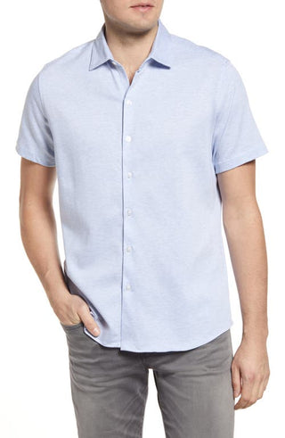 Robert Barakett Lanville Short Sleeve Knit Button-Up Shirt - Soft Chambray