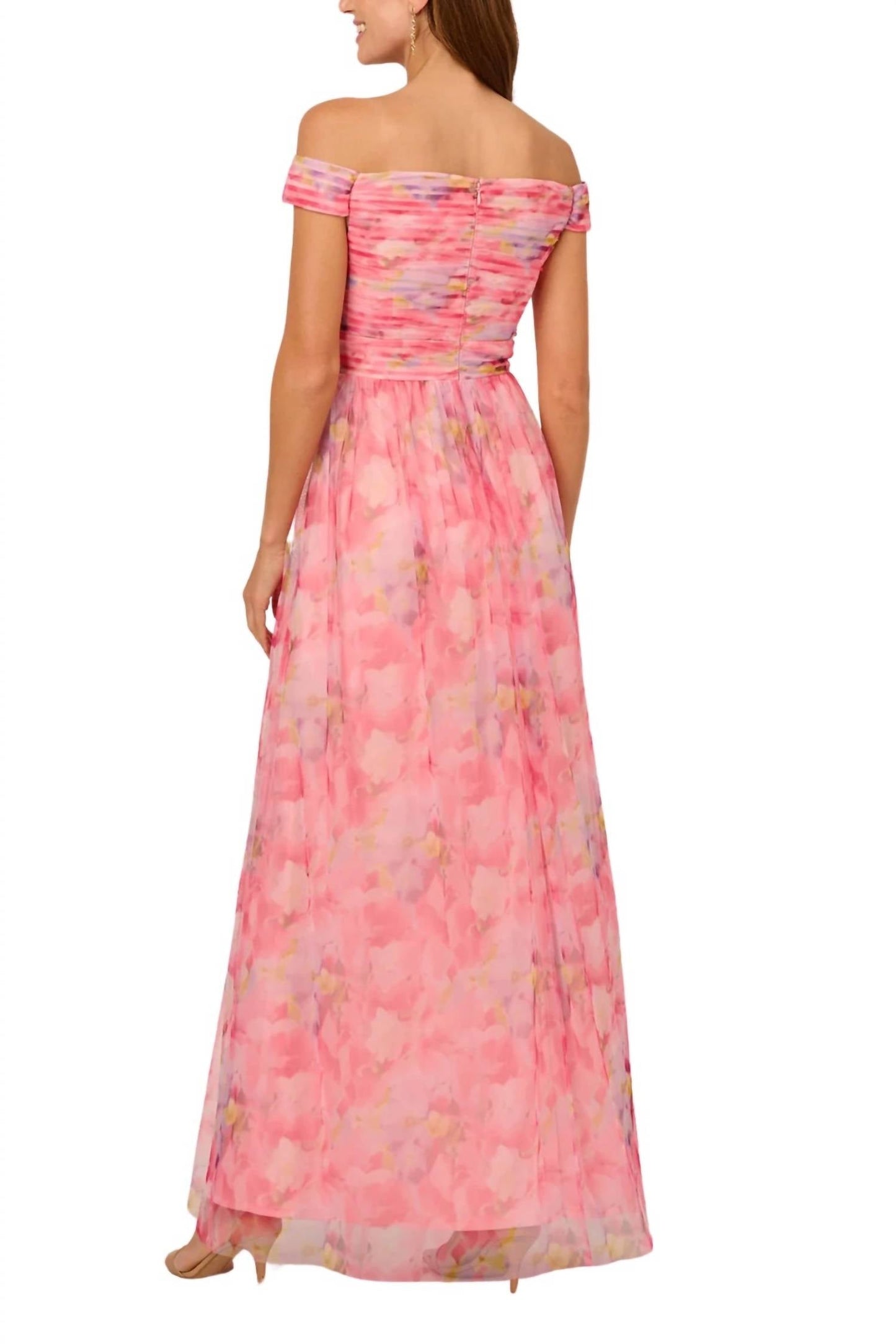 Adrianna Papell - Floral Tulle Off-the-shoulder Dress