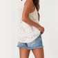 Lovestitch - Women's Floral Lattice Trim Split V Neck Tank Top