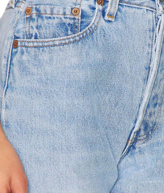 Aligrace - Calça Jeans Reta com Bainha Desfiada e Relaxada