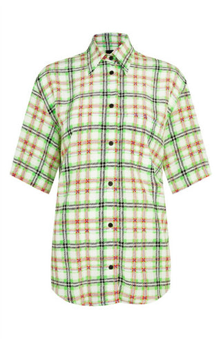 Topshop - Blusa Bowling com Estampa Xadrez de Seda