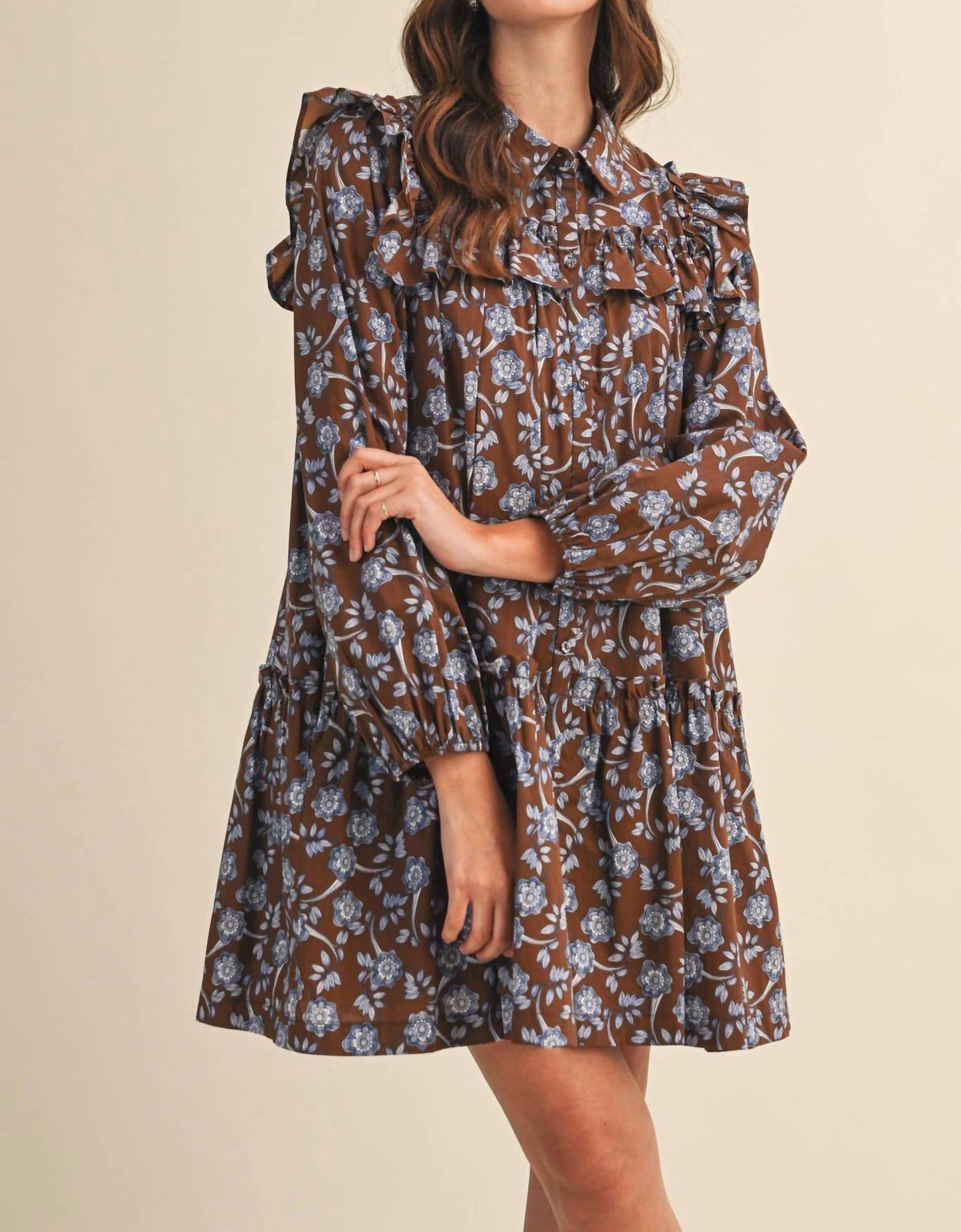 &Merci - Ruffle Trim Button Down Mini Dress