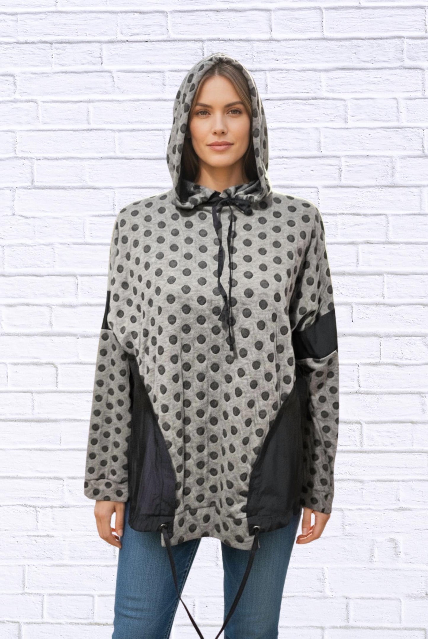 Kozan - Polka Dot Contrast Panel Hoodie