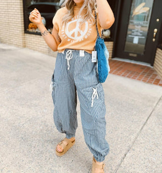 Ee:Some - Striped Drawstring Jogger Pants