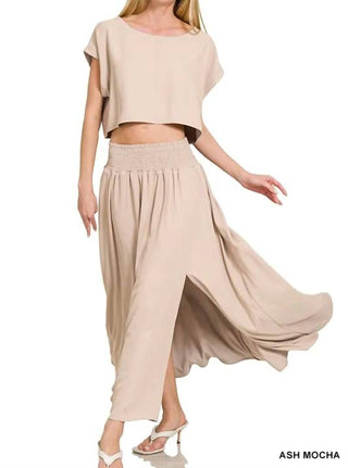 Trendsi - Conjunto de saia e camiseta cropped Zenana Heavy Woven Span