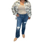 Risen - Mid Rise Distressed Ankle Flare Jeans