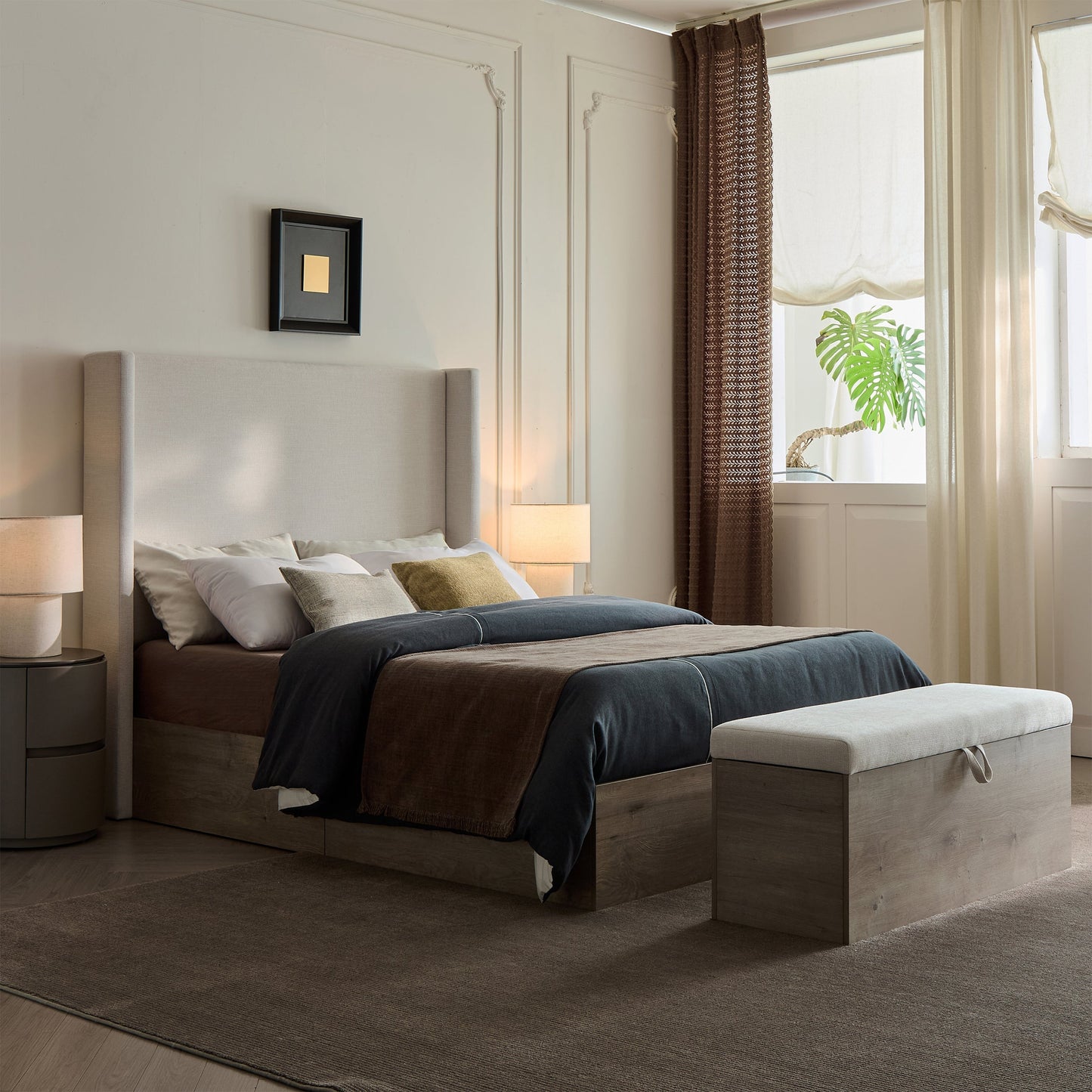 Shelton Upholstered Wingback Bed with 54-inch High Headboard