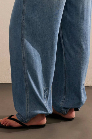 Free People - Calça jeans Dakota com cintura franzida e puxada