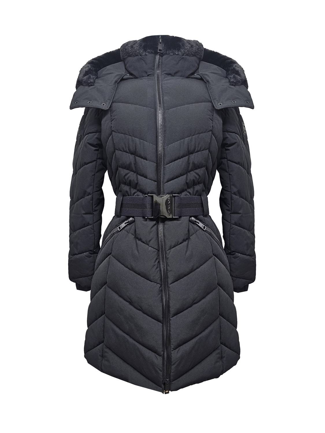 Michael Kors - Women's Chevron Belted Scuba Coat With Removable Hood