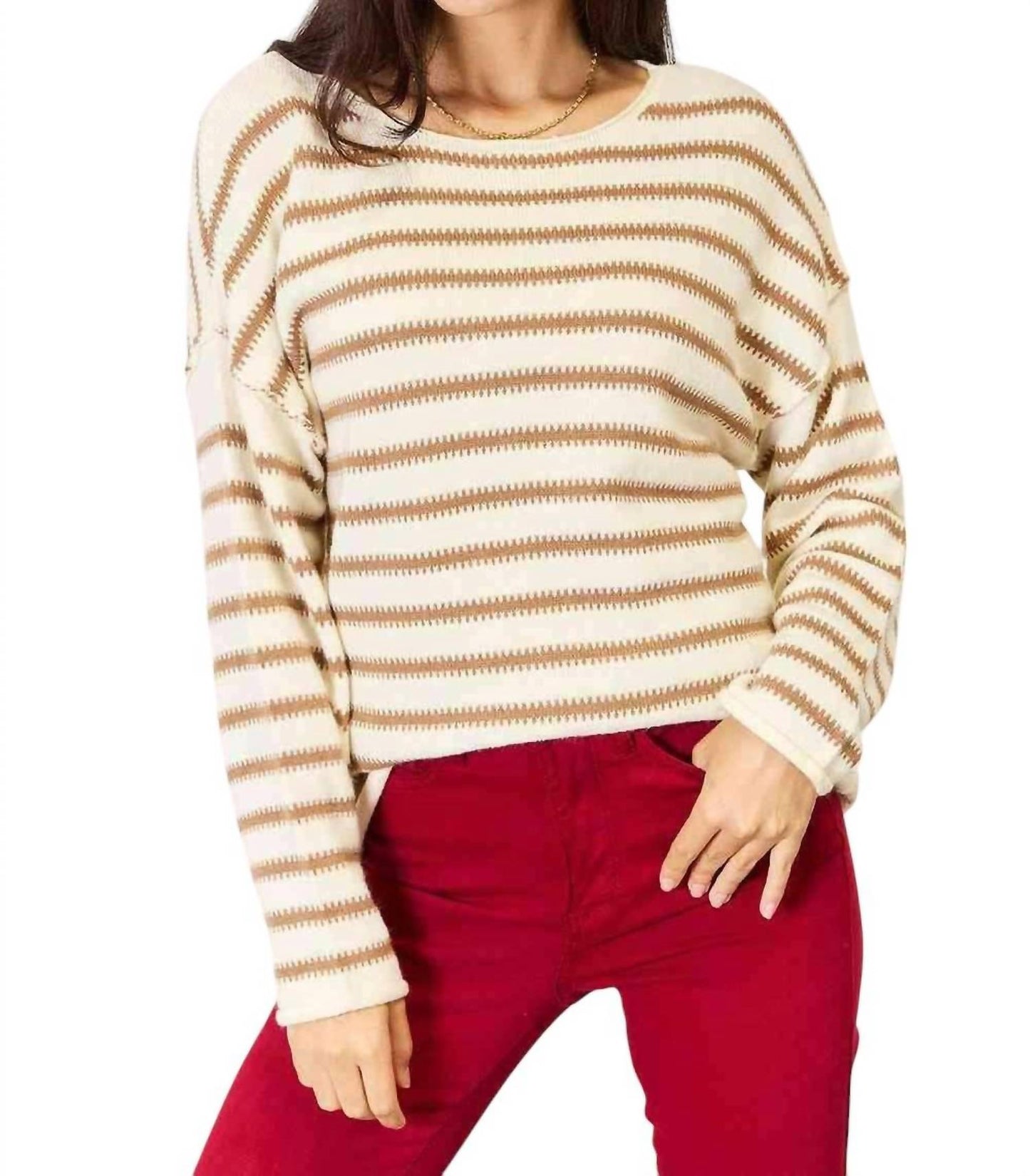 Double Take - Chic Striped Boat Neck Sweater