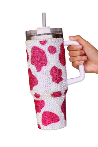 Julia Rose - Copo de 40 oz com strass e estampa de vaca