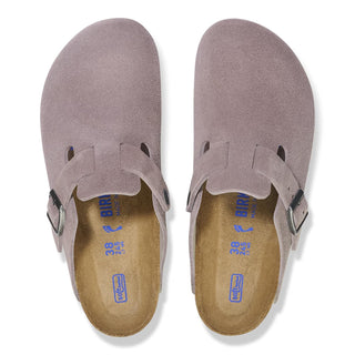 Birkenstock - Tamancos femininos de camurça Boston Soft Footbed