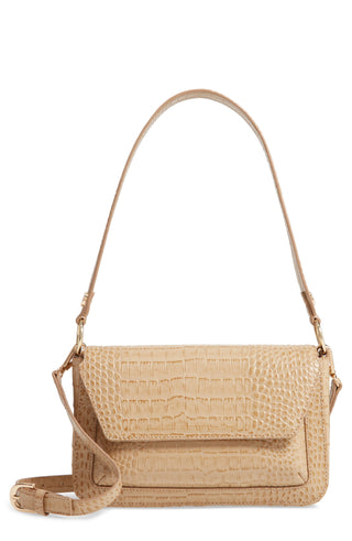 Nordstrom Stella Croc Embossed Leather Shoulder Bag Brown