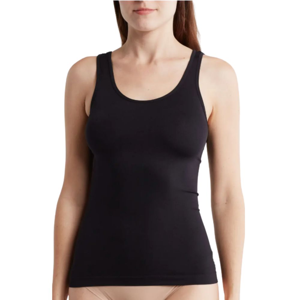 Halogen Regata feminina preta com decote redondo largo e sem mangas, tamanho pequeno