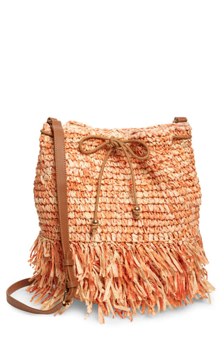 Marisol Bolsa Tote Palha Franja Laranja