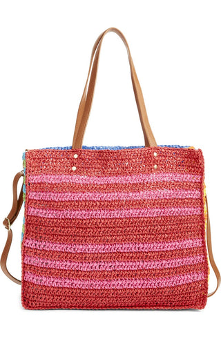 Bolsa Tote de Palha Listrada Bp. Azul