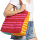Bolsa Tote de Palha Listrada Bp. Azul