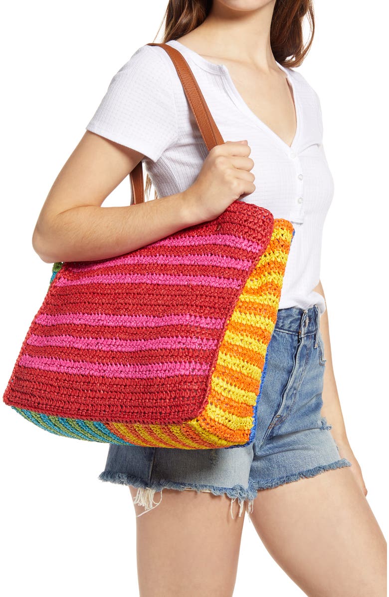 Bolsa Tote de Palha Listrada Bp. Azul