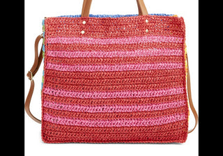 Bolsa Tote de Palha Listrada Bp. Azul