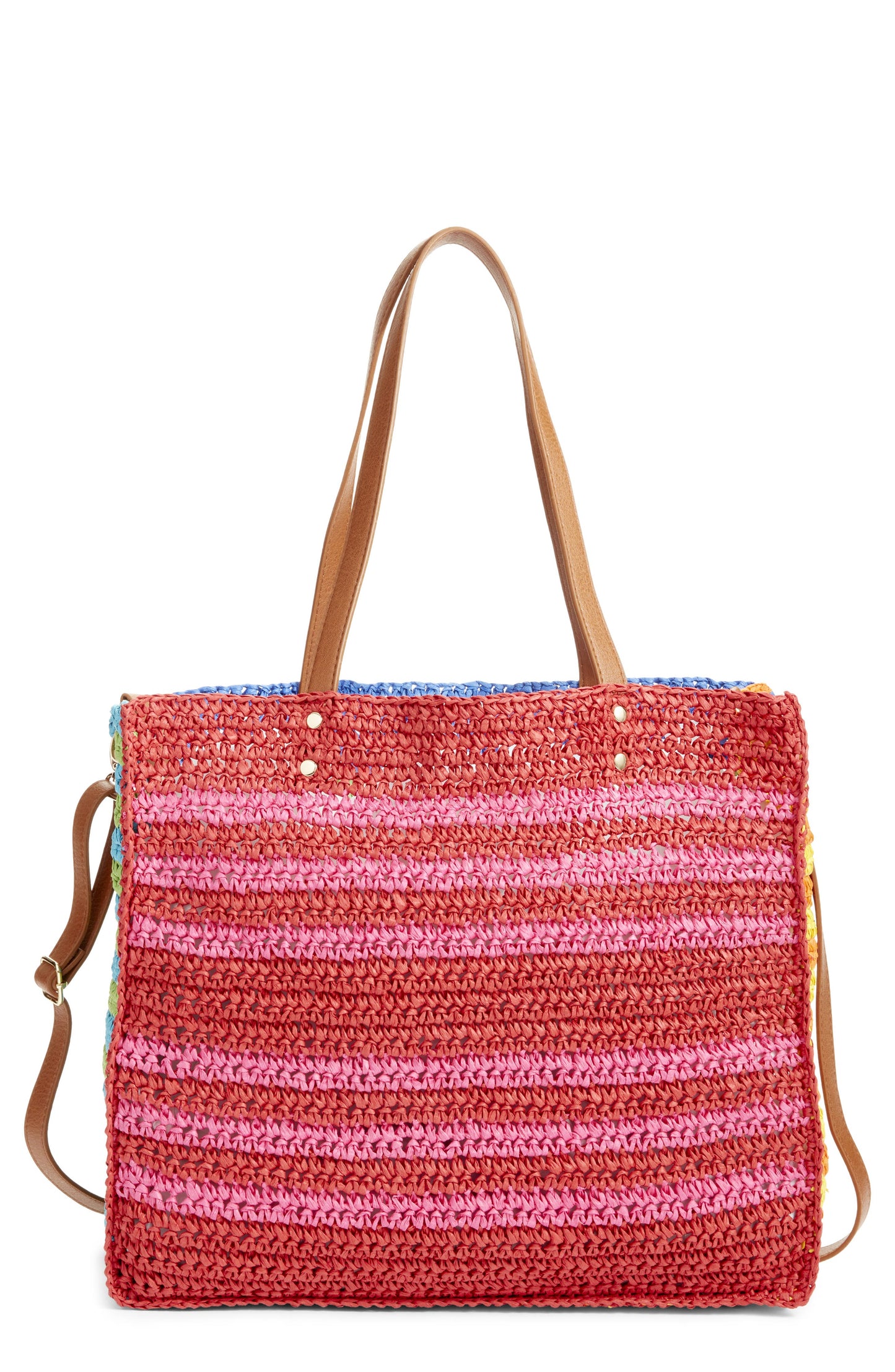 Bolsa Tote de Palha Listrada Bp. Azul