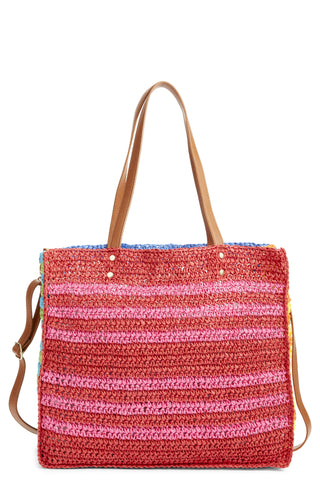 Bolsa Tote de Palha Listrada Bp. Azul