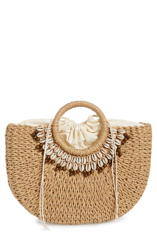 Bolsa Nordstrom Shell &amp; Bead com alça superior de palha marrom