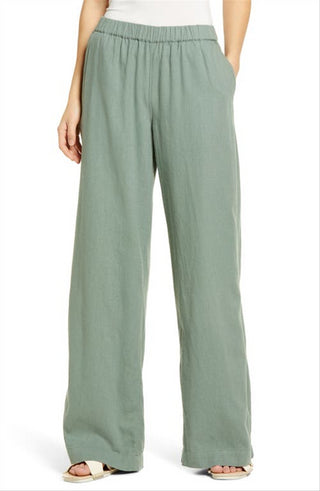 Calça Caslon(r) de perna larga e mistura de linho, na cor Green Dune, tamanho X-S