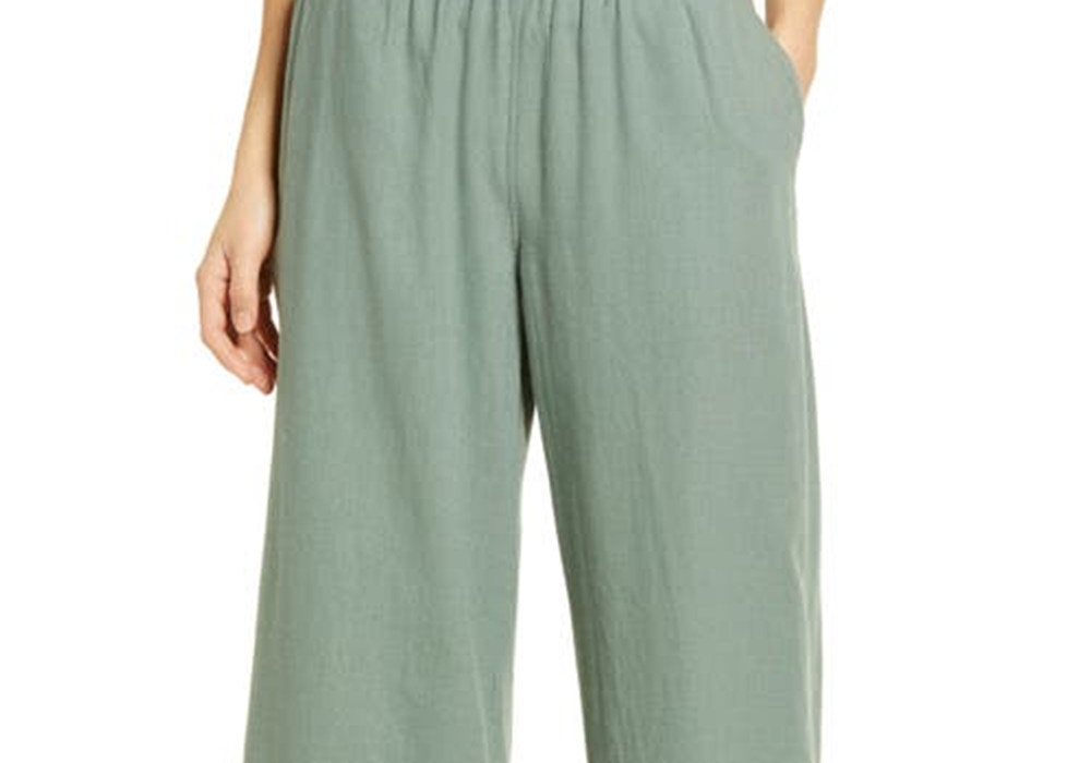 Calça Caslon(r) de perna larga e mistura de linho, na cor Green Dune, tamanho X-S