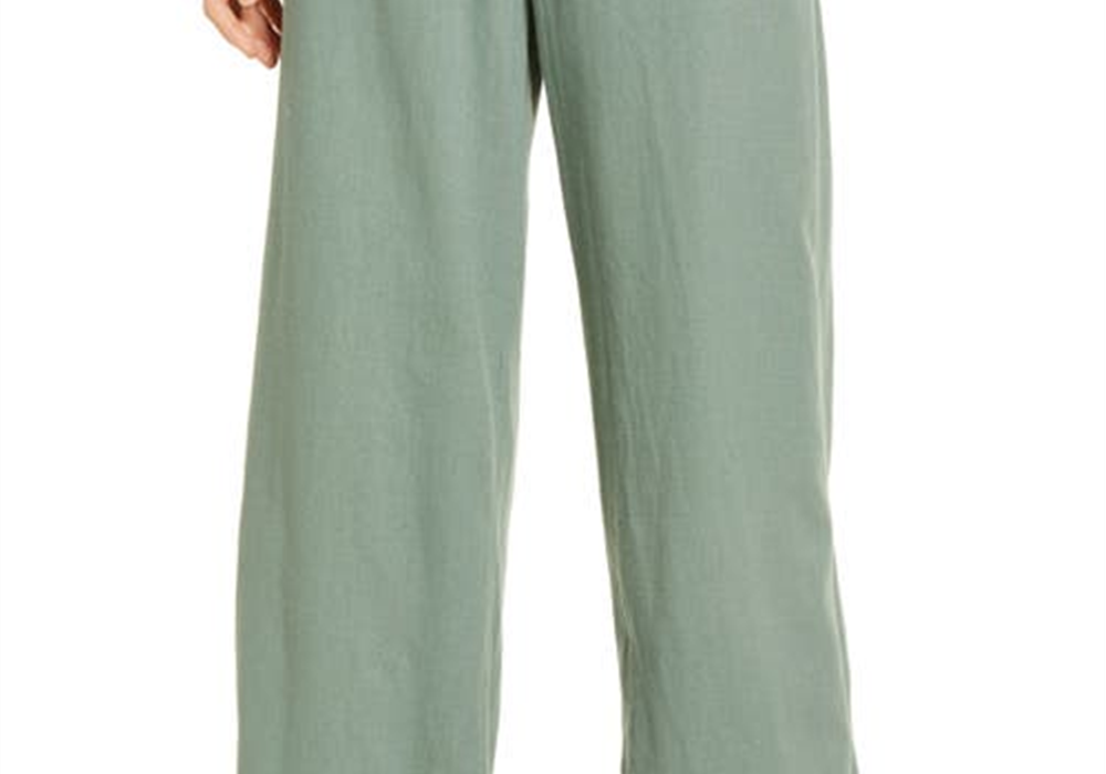 Calça Caslon(r) de perna larga e mistura de linho, na cor Green Dune, tamanho X-S