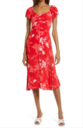 Vestido Chelsea28 com fenda floral em toile tropical chinoise vermelho, tamanho pequeno